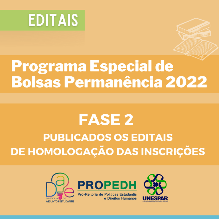 Programa Especial de Bolsas Permanência - publicados os editais de homologação das inscrições da Fase 2